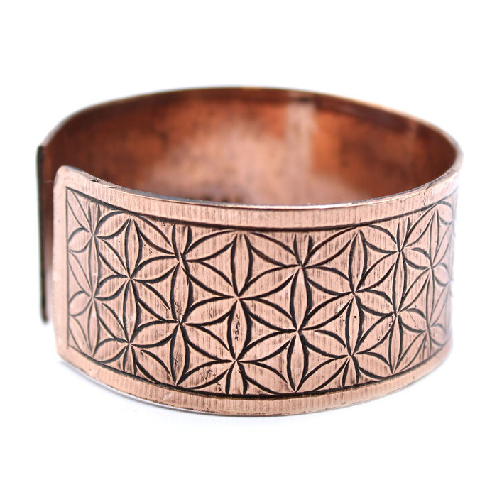 Tibetan Mantra Bracelet - Flower of Life, Extra Wide Copper