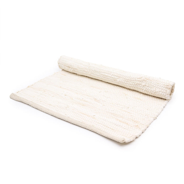 Indischer Handweb-Baumwollteppich - Mittel, Creme