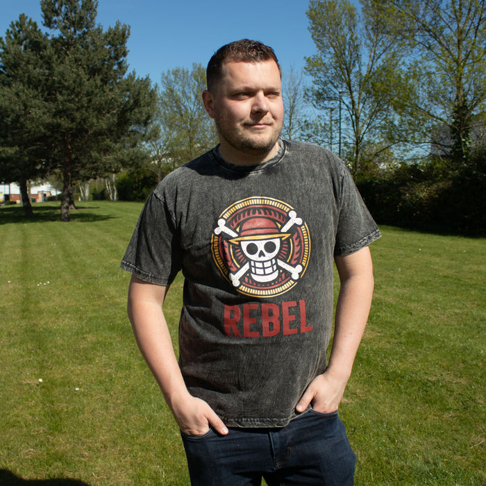 Stonewashed Cotton T-Shirt - Rebel, Charcoal (XL)