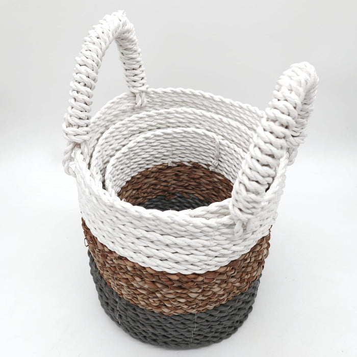 Seegras-Körbe – Grau, Natur & Weiß – 3er-Set