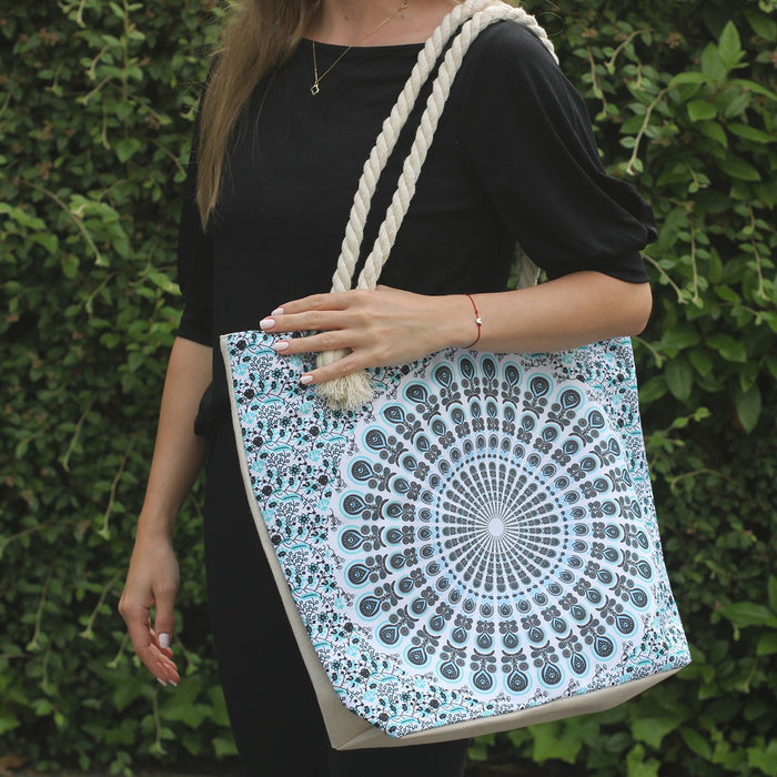 Mandala-Tasche mit Seilgriffen – Himmelblau
