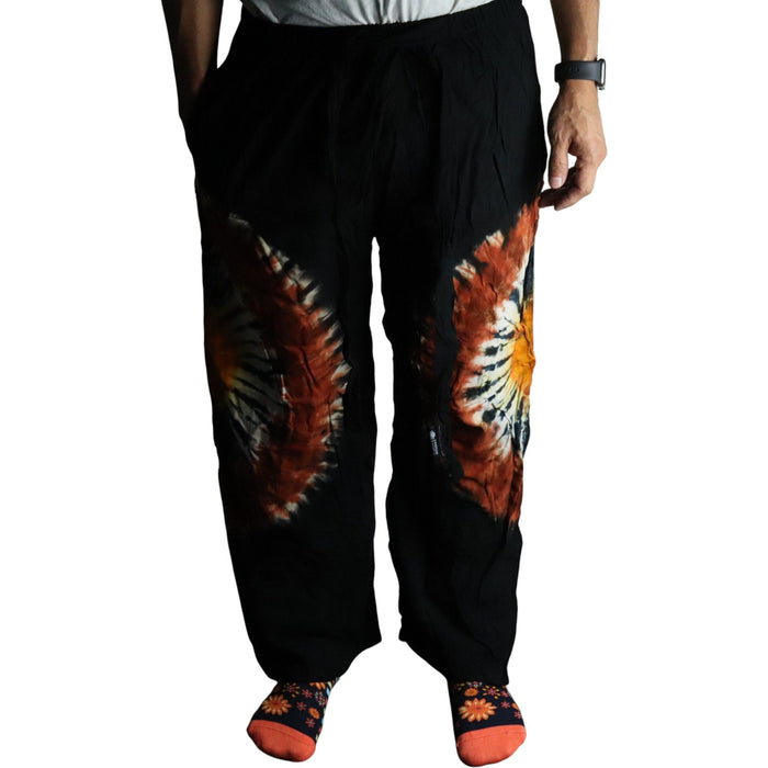 Loungehose im japanischen Stil – Schwarz, Schokobraun & Orange (Medium)