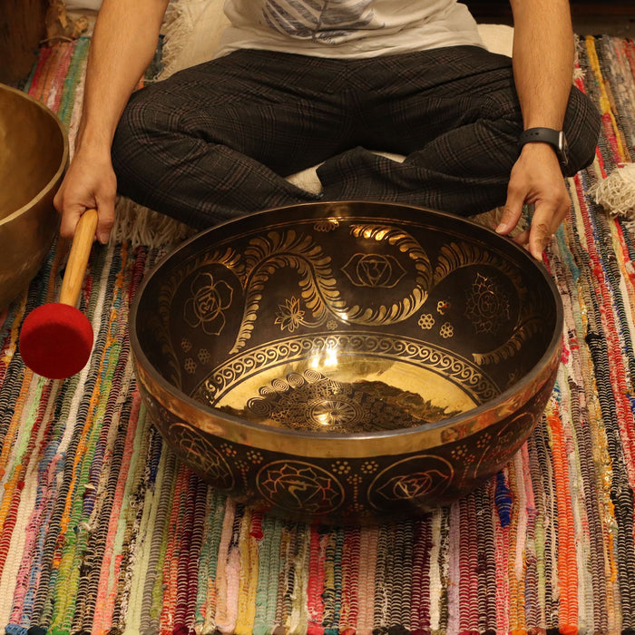 Huge Vibrational Feet Standing Bowl - Engraved, 50cm