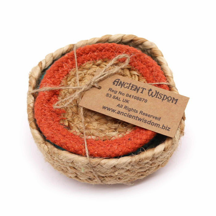 Jute Coasters - Mixed Colours in Basket, Set of 6