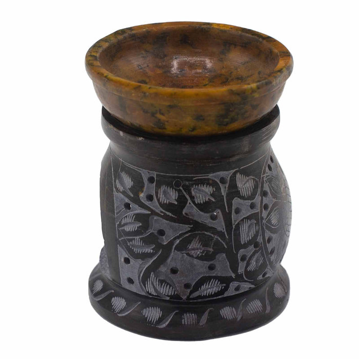 Soapstone Oil Burner - Mandala Flower, Black & Yellow