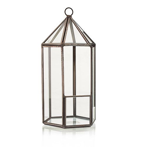 Terrarium en verre et laiton - Forme lanterne