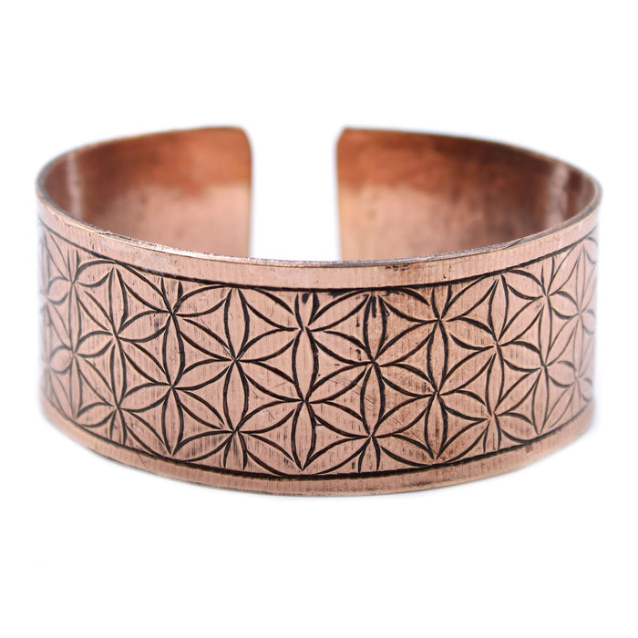 Tibetan Mantra Bracelet - Flower of Life, Extra Wide Copper