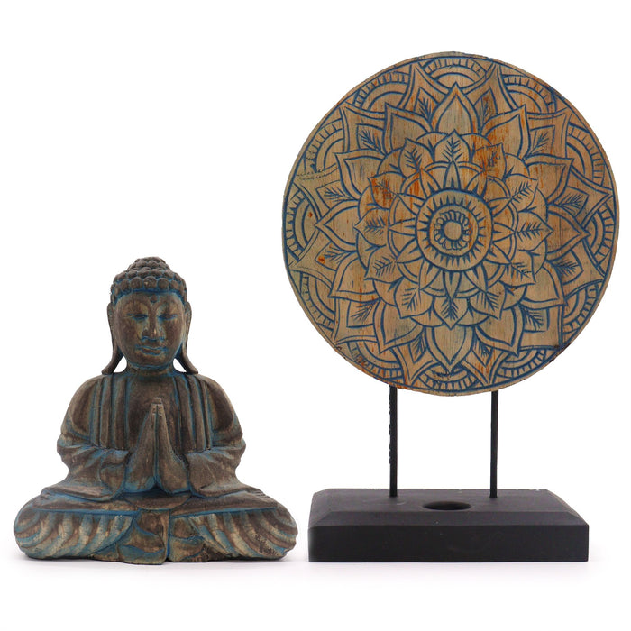 Buddha Feng Shui Set - Blumenmandala, Blau