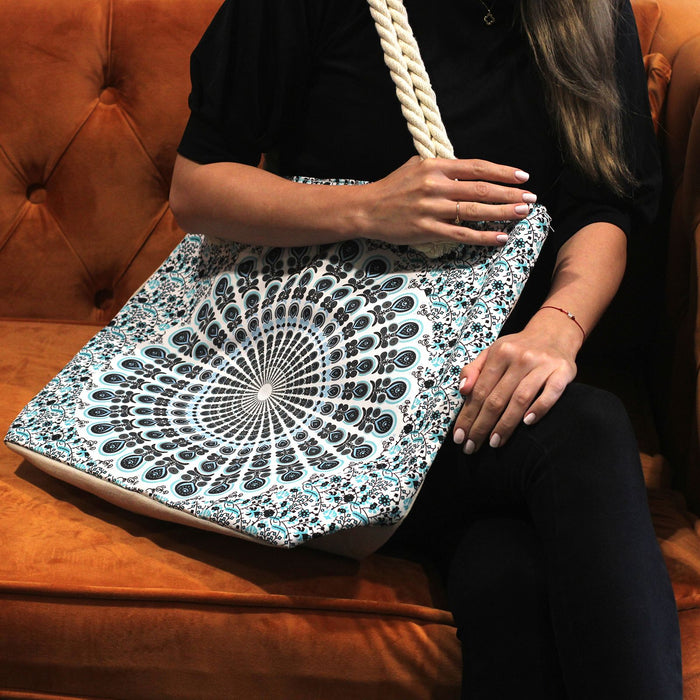 Mandala-Tasche mit Seilgriffen – Tiefblau