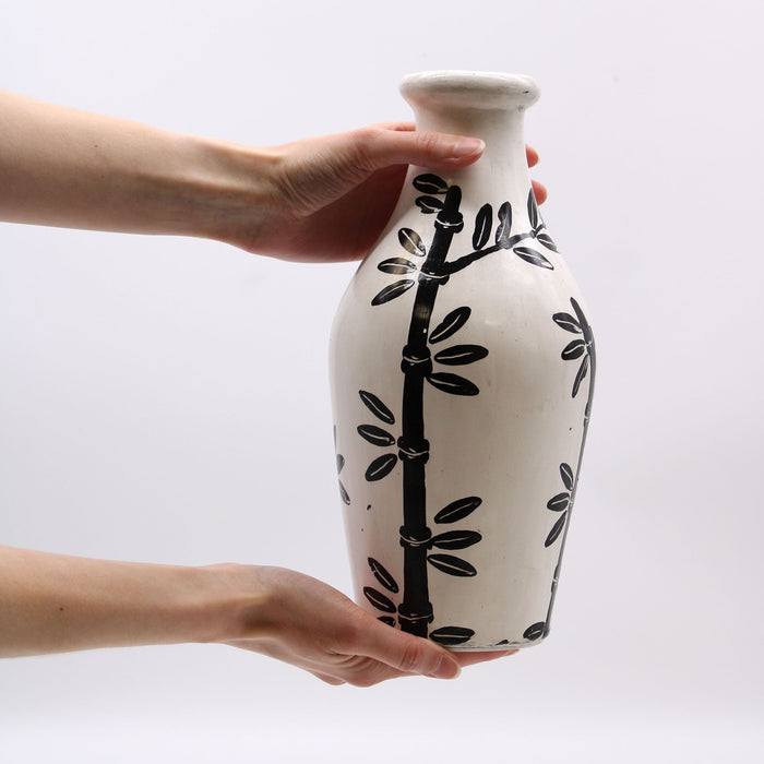 Vase en céramique de forme ornementale - Motif bambou, naturel
