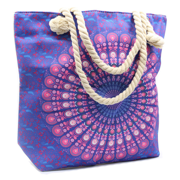 Mandala-Tasche mit Seilgriffen - Lila-Blau