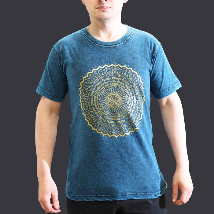 Baumwoll-T-Shirt mit Stonewash-Effekt – Mandala, Blau (Größe S)