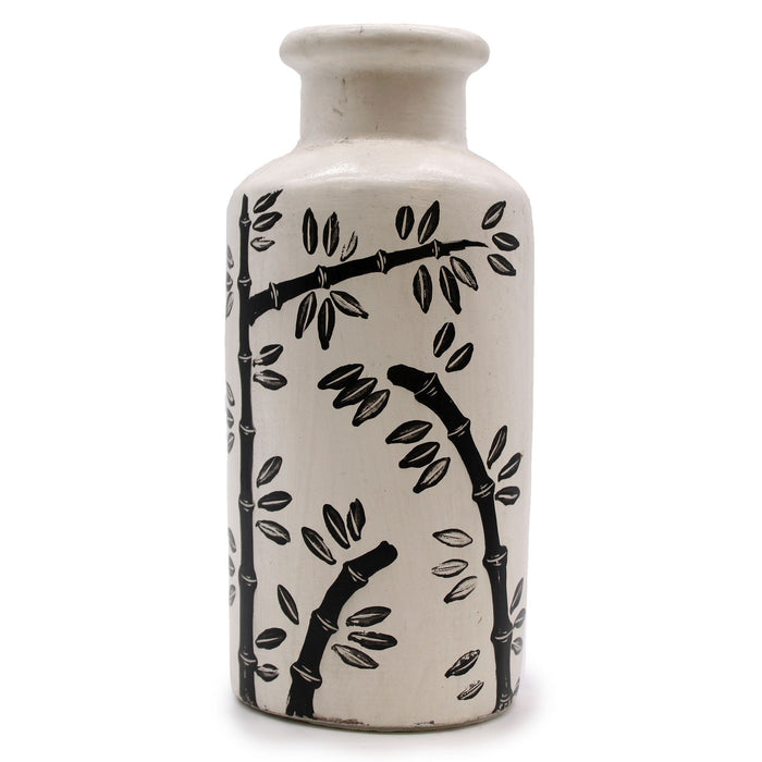 Vase droit en céramique de style oriental - Motif bambou, Naturel