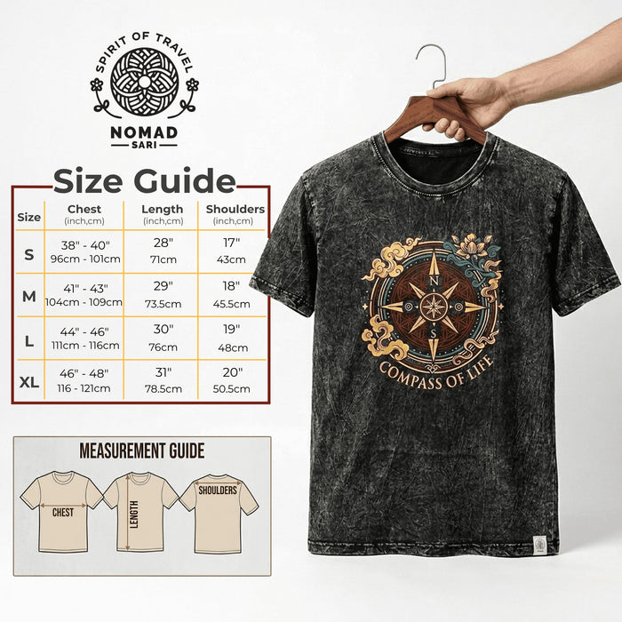 Stonewashed Baumwoll-T-Shirt – Sonne & Tierkreiszeichen, Braun (L)