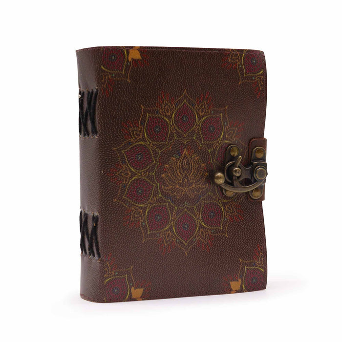 Leder Notizbuch – Lotus Mandala, Büttenrand (17,78cm x 12,7cm)