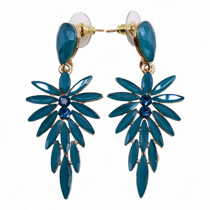 Nymph Aurora Glass Earrings - Long Drop, Teal Green