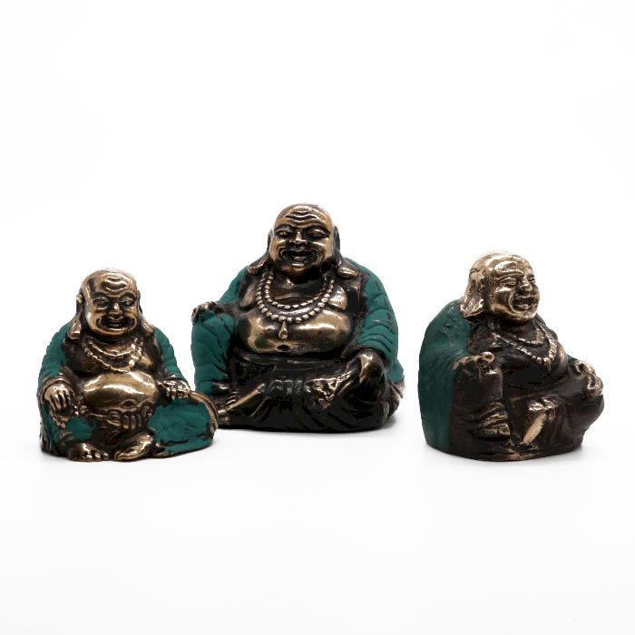 Bouddhas « Heureux » de style chinois en laiton – Lot de trois