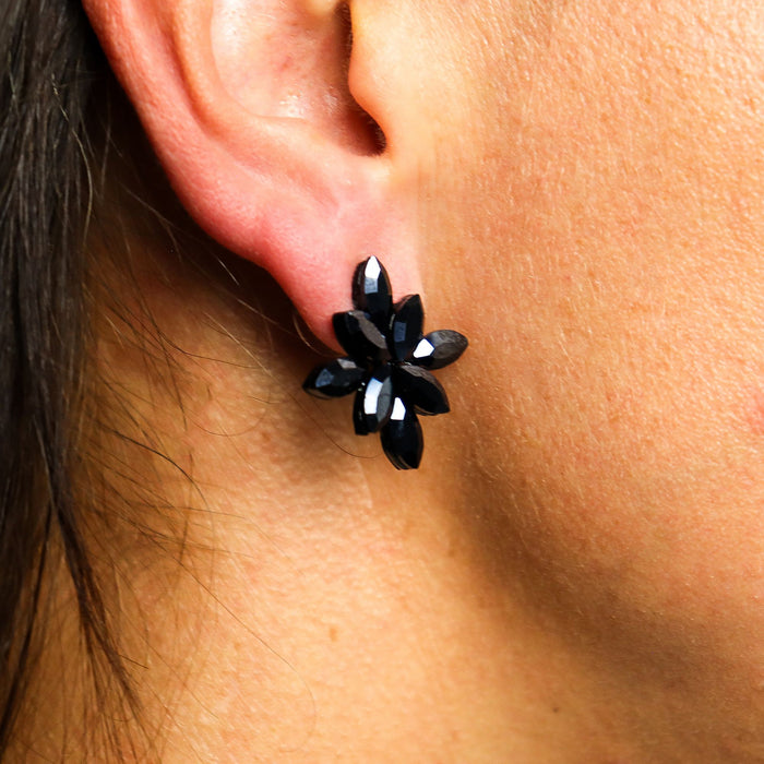 Nymph Aurora Glass Earrings - Flowers, Jet Black