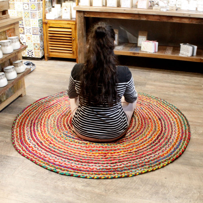 Runder Teppich aus Jute und recycelter Baumwolle – 150 cm