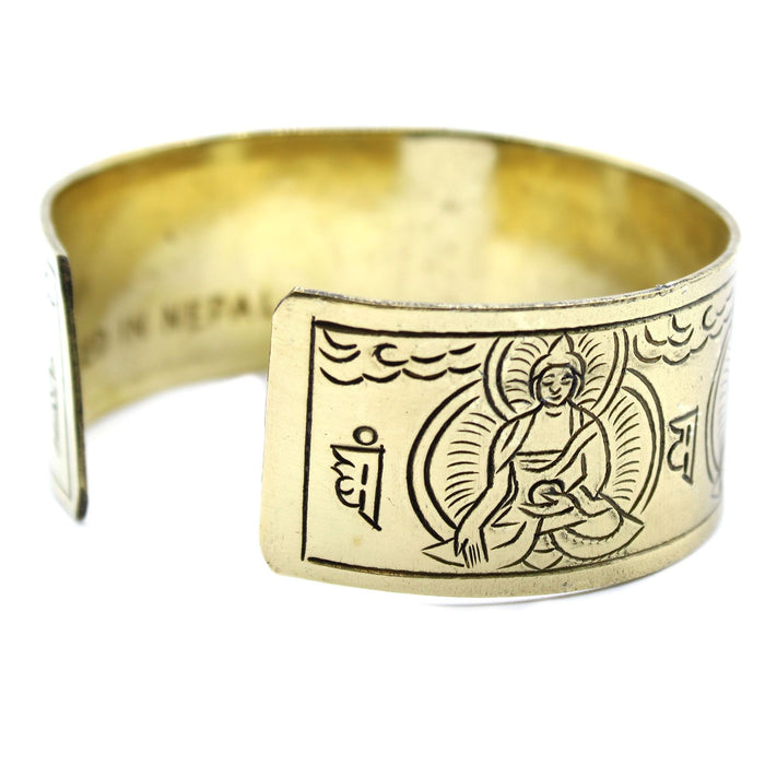 Tibetan Mantra Bracelet - Five Buddha, Extra Wide Brass