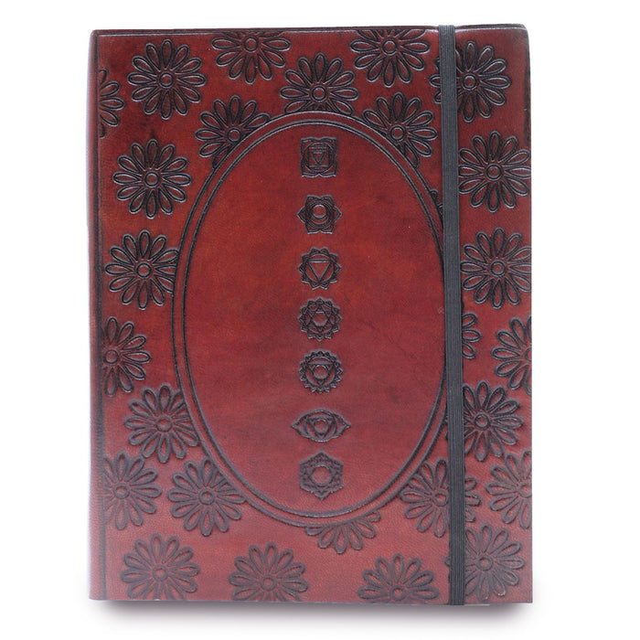 Vegetable Tanned Leather Notebook with Strap - Chakra Mandala (Medium)