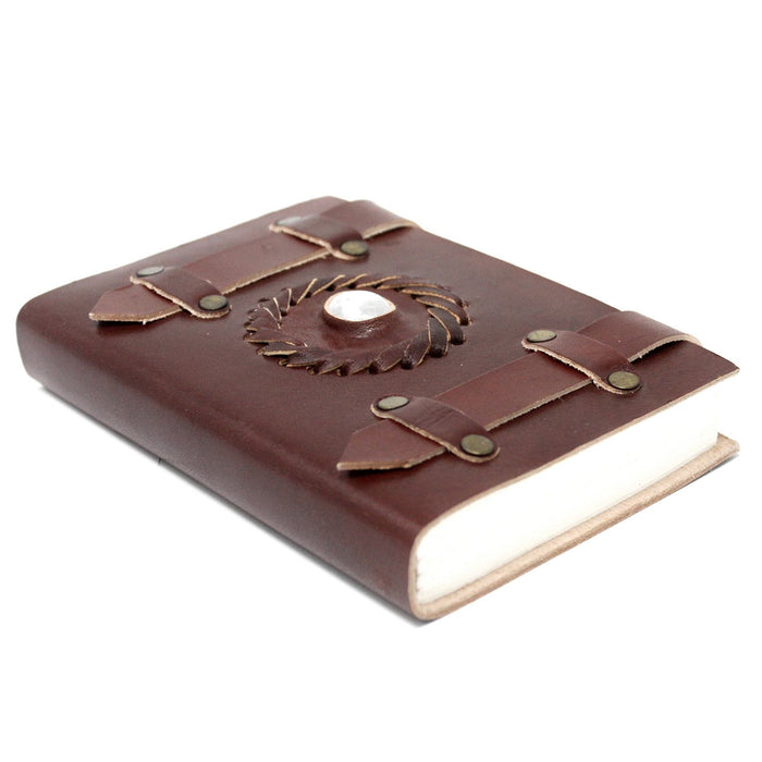 Leder Notizbuch mit Riemen – Mondstein (15x10 cm)