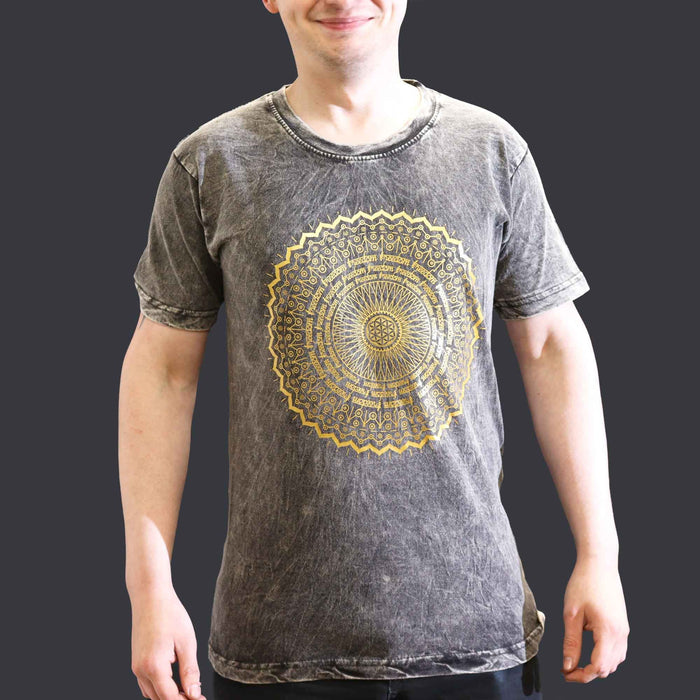 Baumwoll-T-Shirt mit Stonewash-Effekt – Mandala, Dunkelgrau (S)