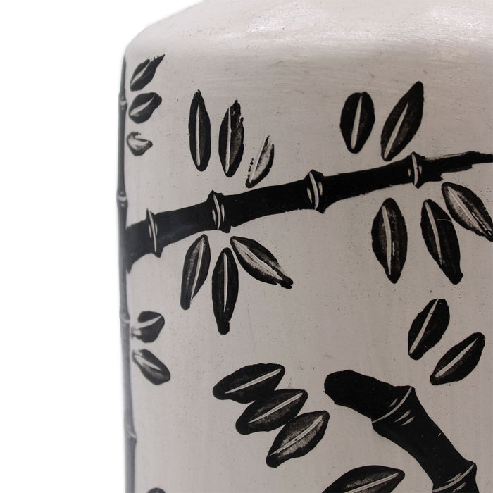 Vase droit en céramique de style oriental - Motif bambou, Naturel
