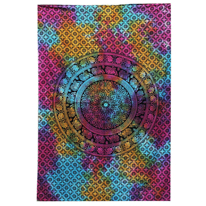 Double Cotton Bedspread / Wall Hanging - Mandala Elephant
