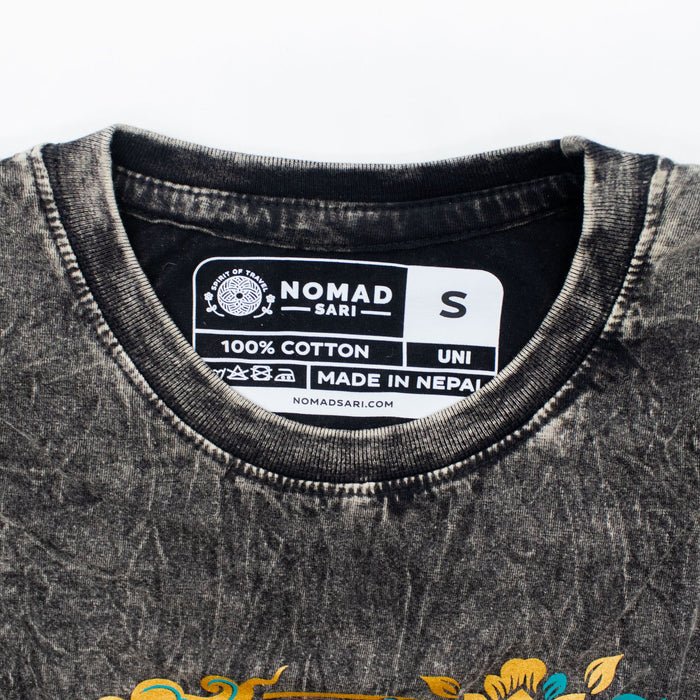 Stonewashed Cotton T-Shirt - Compass of Life, Charcoal (Small)