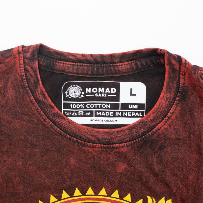Stone Washed Baumwoll-T-Shirt – Drachen-Mandala, Bordeaux (Mittel)