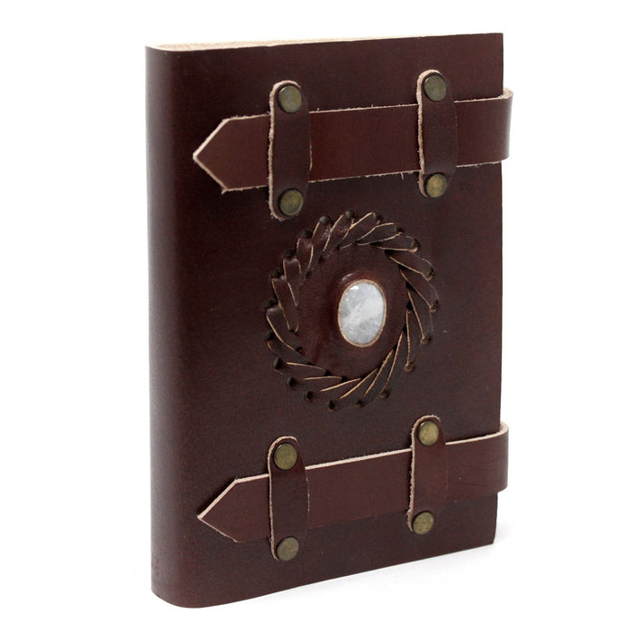 Leder Notizbuch mit Riemen – Mondstein (15x10 cm)