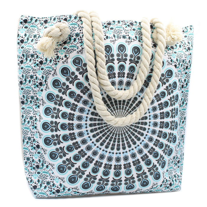 Mandala-Tasche mit Seilgriffen – Himmelblau