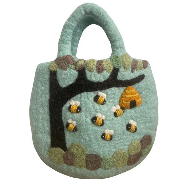 Nassgefilzte Tasche - Baum und Bienenstock