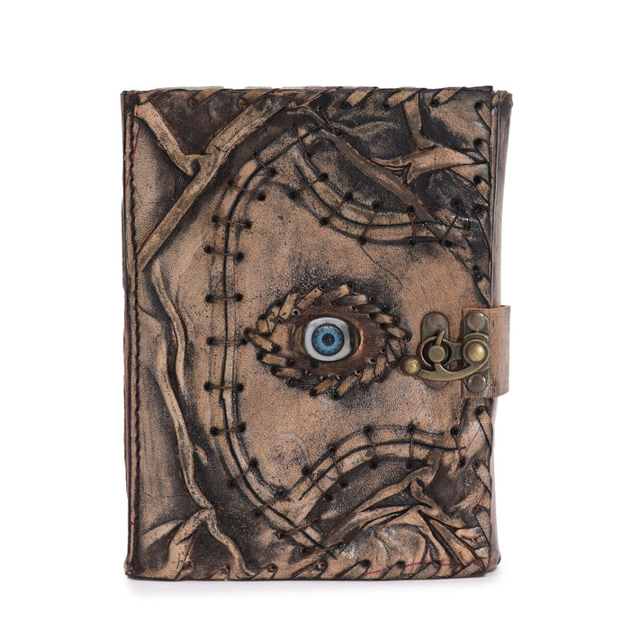 Leder Notizbuch – Böser Blick, Büttenränder (18x13cm)