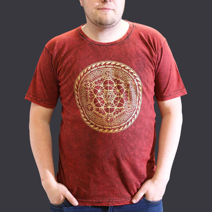 Stonewashed Baumwoll-T-Shirt – Chakra, Maroon (XL)