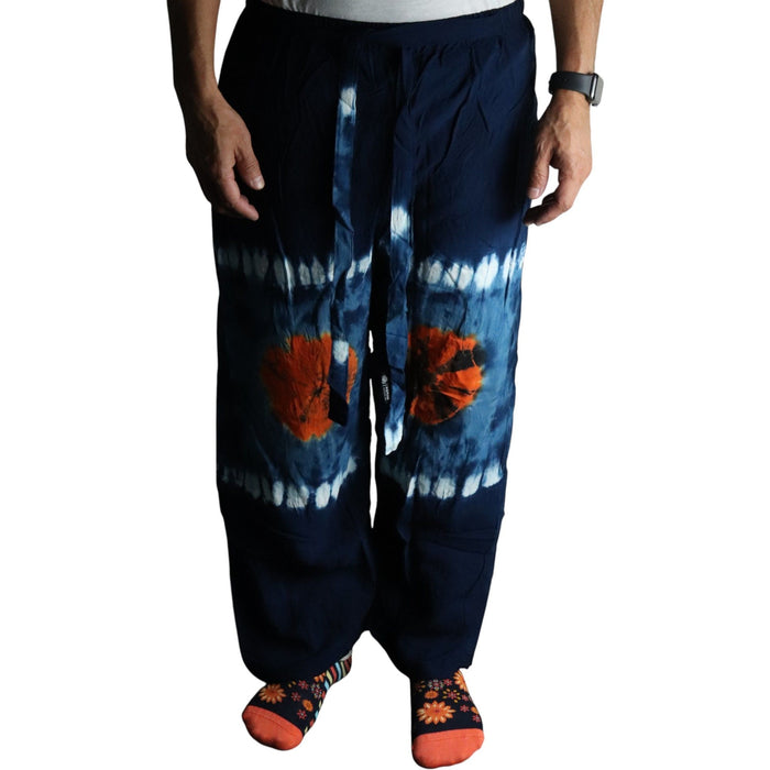 Loungehose im japanischen Stil – Blau, Petrol & Orange (Groß)