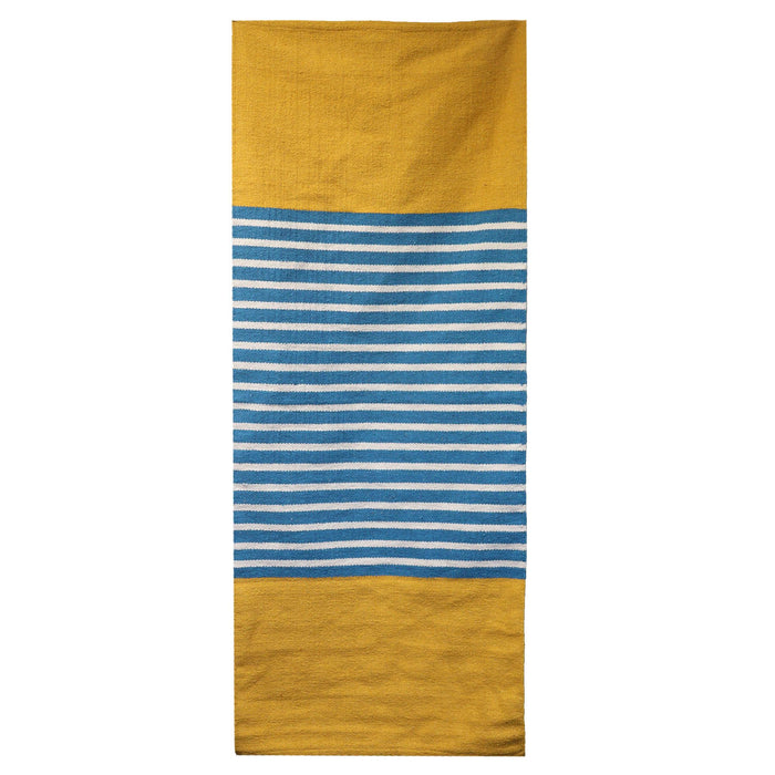Gestreifter indischer Baumwollteppich – Gelb / Blau