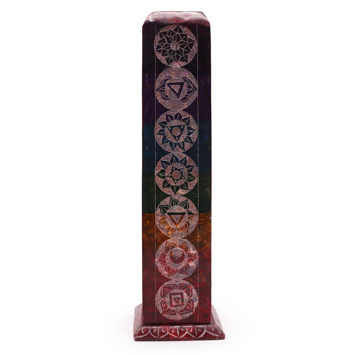 Soapstone Tower Incense Holder - Square, 7 Chakras