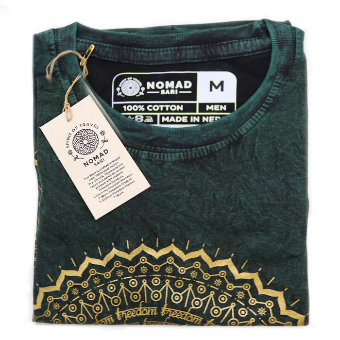 Stonewashed Baumwoll-T-Shirt - Mandala, Grün (Medium)