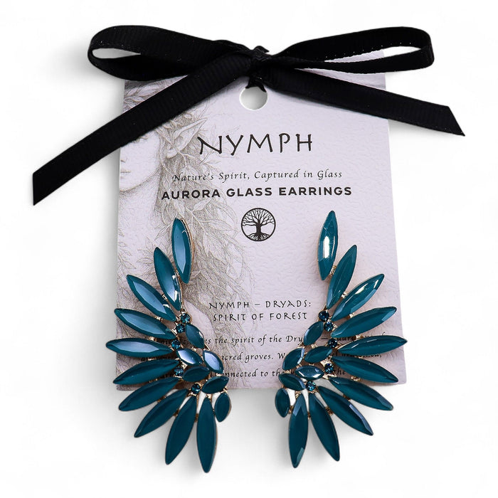 Nymph Aurora Glass Earrings - Angel Wings, Teal Green