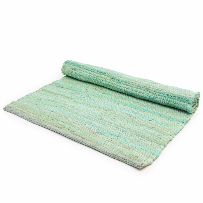 Indischer Handweb-Baumwollteppich – Groß, Aqua