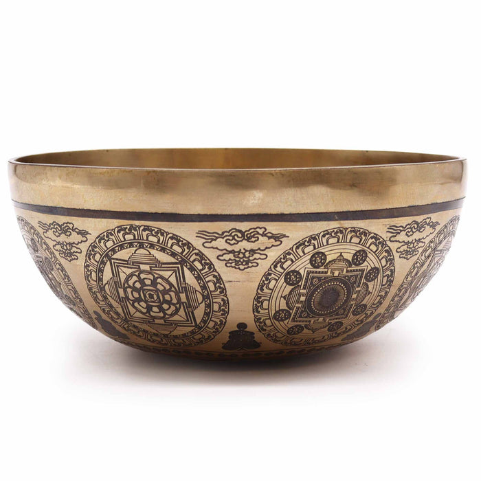 Engraved Brass Tibetan Singing Bowl - 7 Chakras & Flower of Life, 21cm