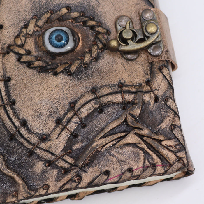 Leder Notizbuch – Böser Blick, Büttenränder (18x13cm)