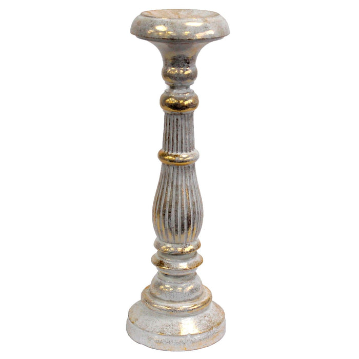 Large Albasia Wood Candle Stand - White & Gold