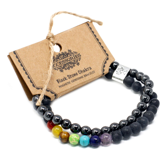Magnetisches Edelsteinarmband - Schwarzer Stein & Chakra-Steine