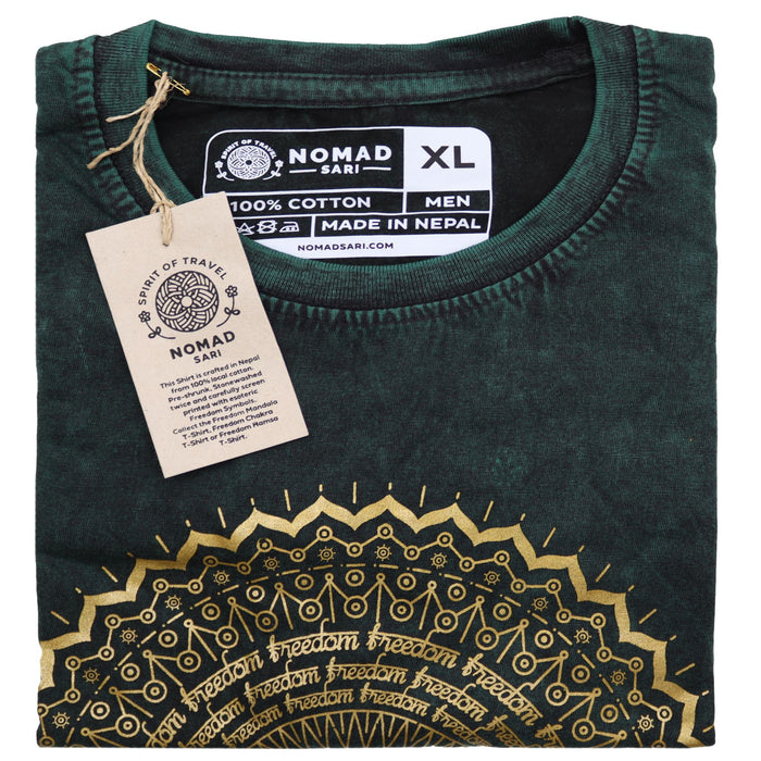 Baumwoll-T-Shirt mit Stonewash-Effekt – Mandala, Grün (XL)