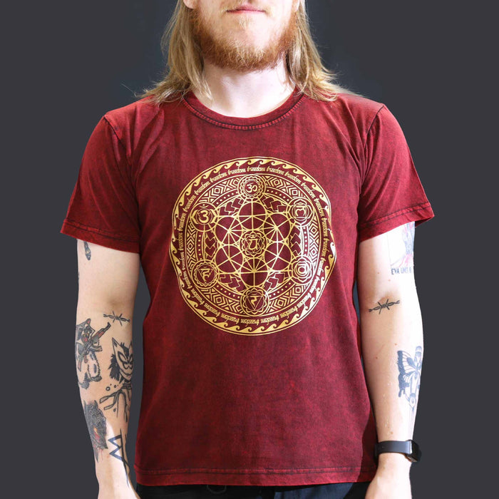 Stonewashed Cotton T-Shirt – Chakra, Maroon (Large)
