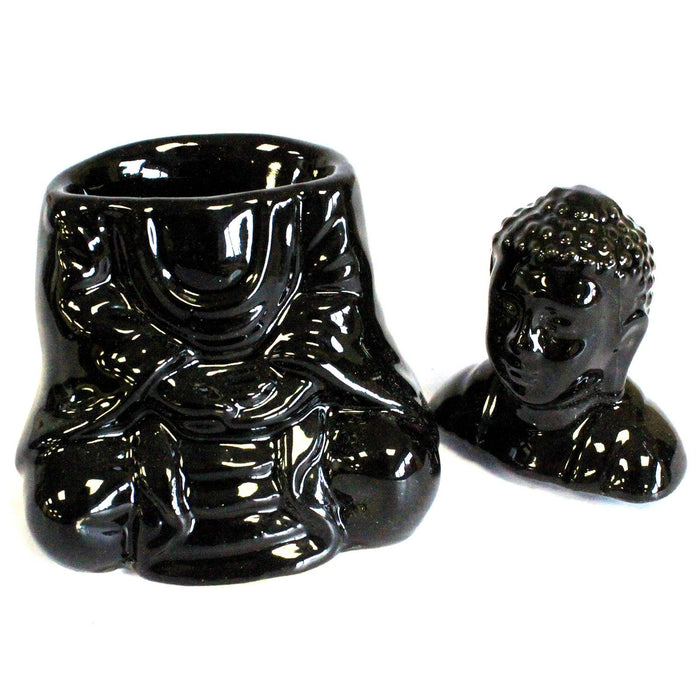Keramik-Duftlampe – Sitzender Buddha, Schwarz
