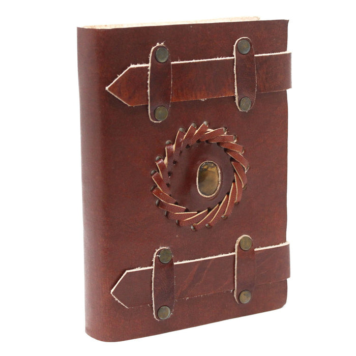 Ledernotizbuch mit Riemen – Tigerauge (15x10cm)